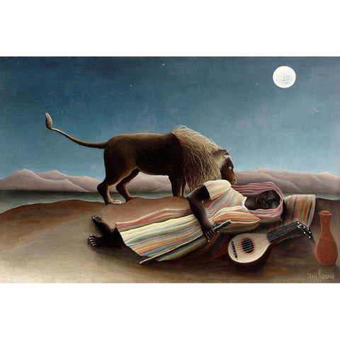 The Sleeping Gypsy, 1897 White Modern Wood Framed Art Print by Rousseau, Henri