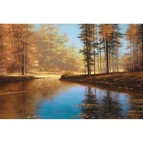 Autumn Creek Gold Ornate Wood Framed Art Print with Double Matting by Romanello, Diane