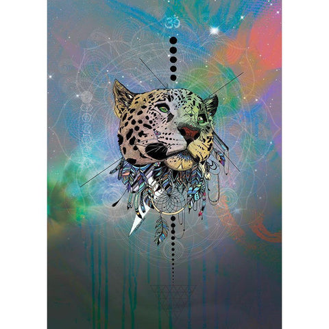 Cosmic Leopard Black Modern Wood Framed Art Print by Roberts, Karin