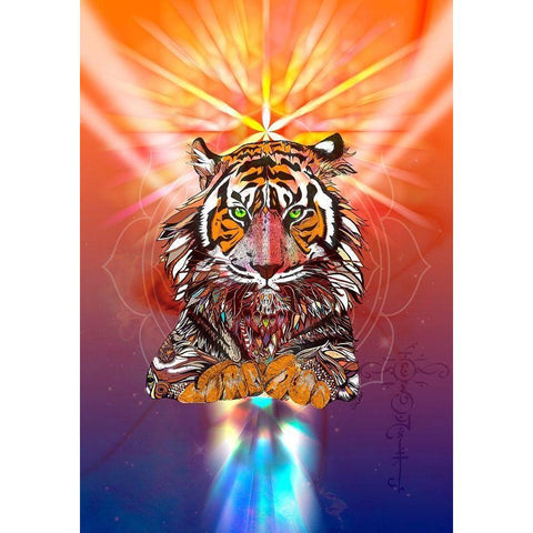 Cosmic Tiger White Modern Wood Framed Art Print by Roberts, Karin