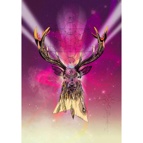 Cosmic Stag Black Modern Wood Framed Art Print with Double Matting by Roberts, Karin