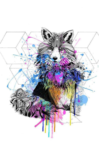 Fox White Modern Wood Framed Art Print with Double Matting by Roberts, Karin