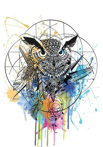 Owl White Modern Wood Framed Art Print with Double Matting by Roberts, Karin