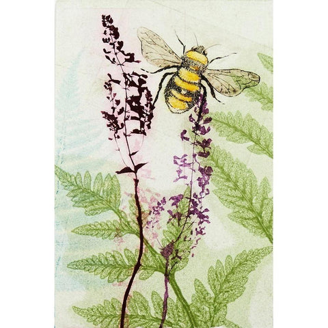 Bees Amongst the Liriope White Modern Wood Framed Art Print by Rice, Trudy