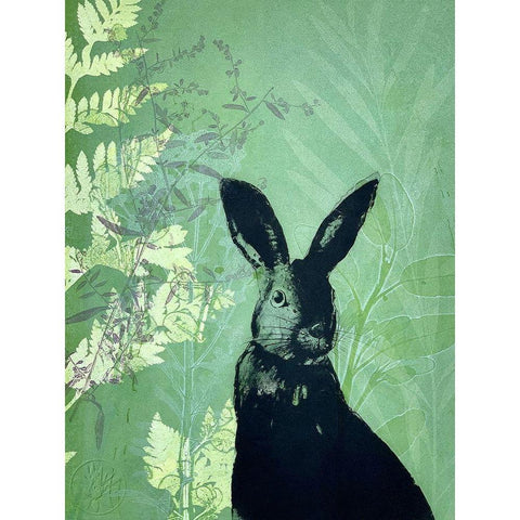 Cheeky Rabbit Black Modern Wood Framed Art Print with Double Matting by Rice, Trudy
