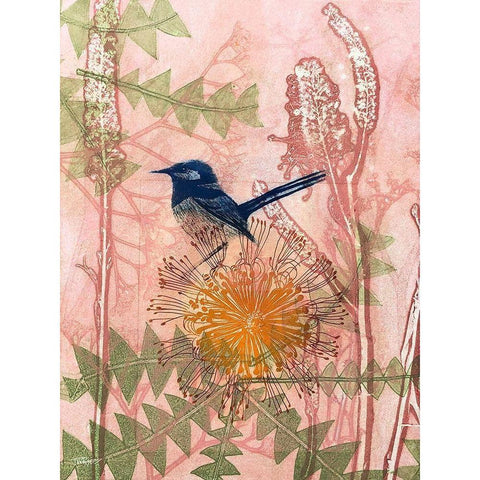 Little Blue Wren White Modern Wood Framed Art Print by Rice, Trudy