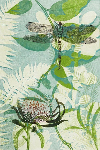 The Elusive Dragonfly and Waratah Black Ornate Wood Framed Art Print with Double Matting by Rice, Trudy