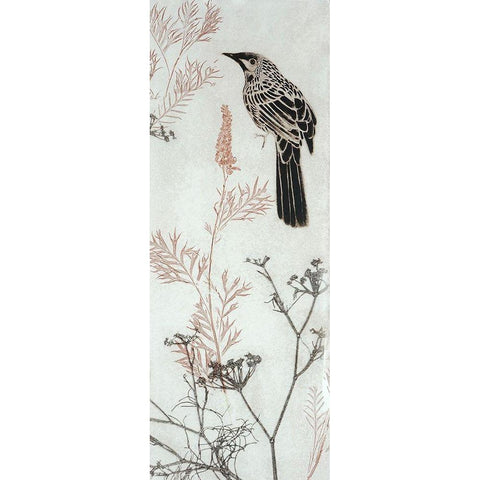 Wattlebird Hovering In My Garden White Modern Wood Framed Art Print by Rice, Trudy