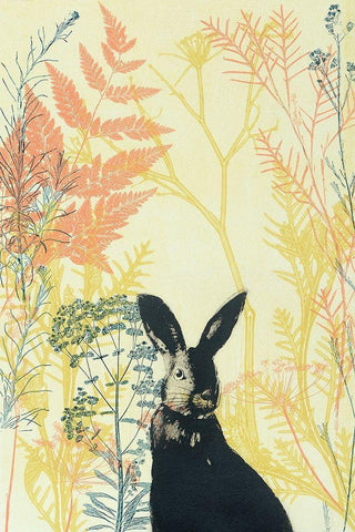 Wild Bunny in a Shiny Coral Garden White Modern Wood Framed Art Print with Double Matting by Rice, Trudy