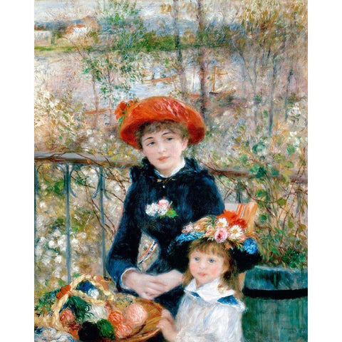 The Two Sisters, On the Terrace, 1881 Black Modern Wood Framed Art Print with Double Matting by Renoir, Pierre-Auguste