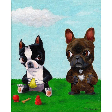 Boston and Frenchie Black Modern Wood Framed Art Print with Double Matting by Rubenacker, Brian