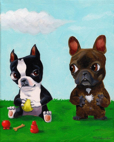 Boston and Frenchie Black Ornate Wood Framed Art Print with Double Matting by Rubenacker, Brian