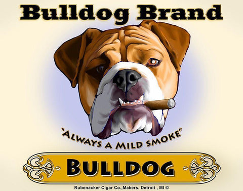 Bulldog Cigar White Modern Wood Framed Art Print with Double Matting by Rubenacker, Brian
