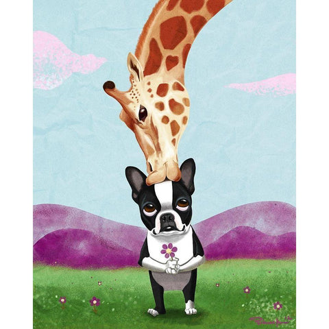 Giraffe Kisses Black Modern Wood Framed Art Print by Rubenacker, Brian