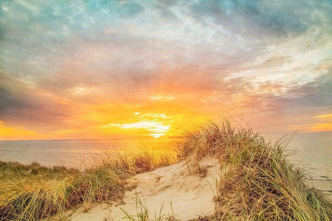 Sunset over The Dunes White Modern Wood Framed Art Print with Double Matting by Ryan, Brooke T.