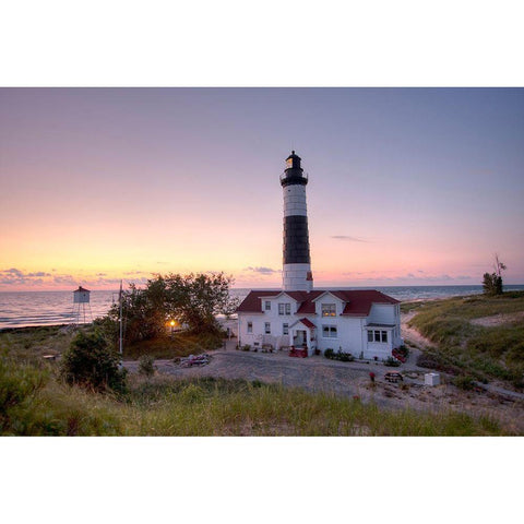 Big Sable Point Lighthouse At Sunset Black Modern Wood Framed Art Print by Romanowicz, Adam