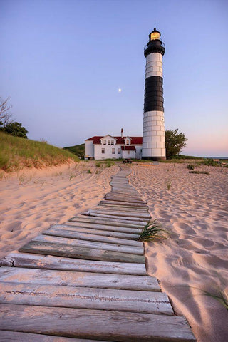 Big Sable Point Lighthouse White Modern Wood Framed Art Print with Double Matting by Romanowicz, Adam