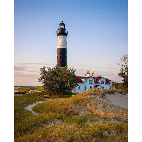 Historic Big Sable Point Light White Modern Wood Framed Art Print by Romanowicz, Adam