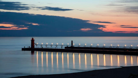 South Haven Michigan Lighthouse White Modern Wood Framed Art Print with Double Matting by Romanowicz, Adam