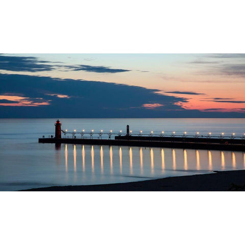 South Haven Michigan Lighthouse Black Modern Wood Framed Art Print by Romanowicz, Adam