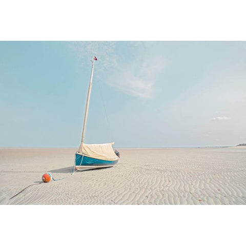 Sailboat in Teal and Coral Black Modern Wood Framed Art Print with Double Matting by Ryan, Brooke T.