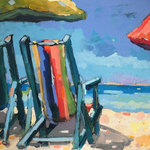 Beach Time White Modern Wood Framed Art Print with Double Matting by Railsback, Page Pearson
