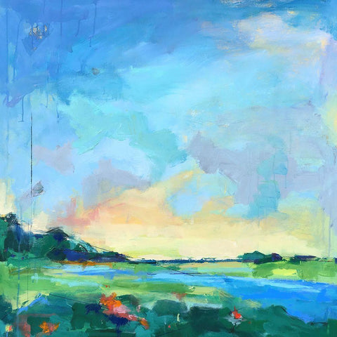 River Marsh White Modern Wood Framed Art Print with Double Matting by Railsback, Page Pearson