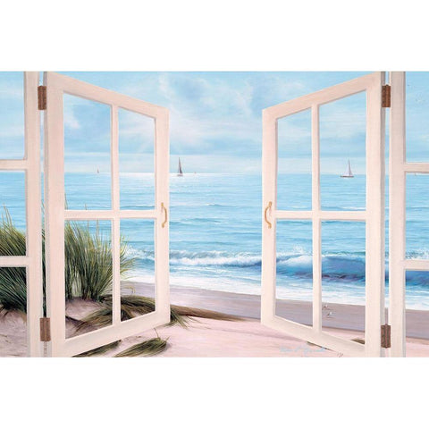 Sandpiper Beach Door Black Modern Wood Framed Art Print with Double Matting by Romanello, Diane