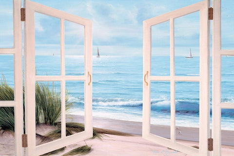 Sandpiper Beach Door Black Ornate Wood Framed Art Print with Double Matting by Romanello, Diane