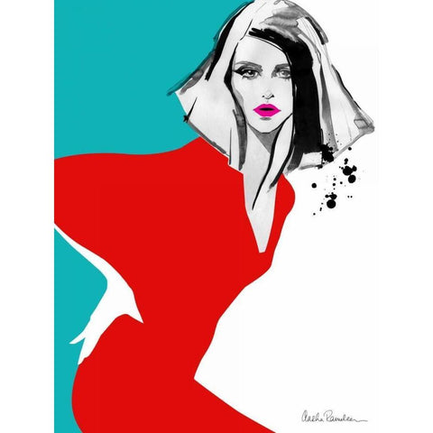 Red Dress Gold Ornate Wood Framed Art Print with Double Matting by Ramdeen, Aasha