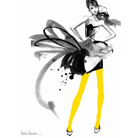 Yellow Tights White Modern Wood Framed Art Print by Ramdeen, Aasha