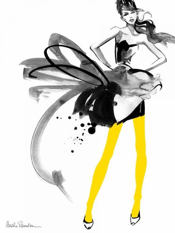 Yellow Tights White Modern Wood Framed Art Print with Double Matting by Ramdeen, Aasha