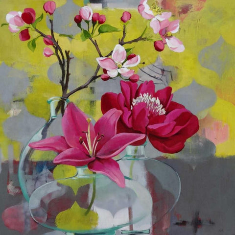 Apple Blossom Trio Black Modern Wood Framed Art Print by Rasmusson, Jennifer