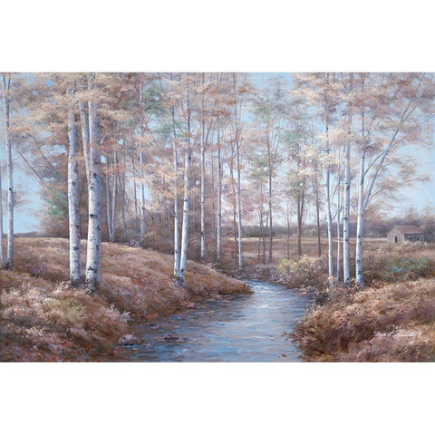 Birch Creek White Modern Wood Framed Art Print by Romanello, Diane