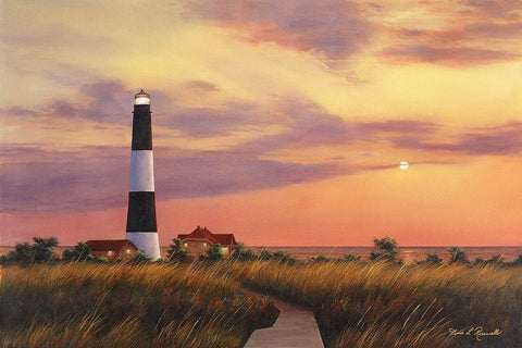 Fire Island Lighthouse Black Ornate Wood Framed Art Print with Double Matting by Romanello, Diane