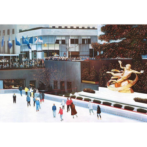 Rockefeller Center White Modern Wood Framed Art Print by Romanello, Diane