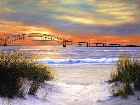 Sunset over Robert Moses White Modern Wood Framed Art Print with Double Matting by Romanello, Diane