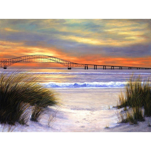 Sunset over Robert Moses White Modern Wood Framed Art Print by Romanello, Diane