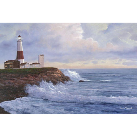 Montauk Lighthouse Black Modern Wood Framed Art Print with Double Matting by Romanello, Diane