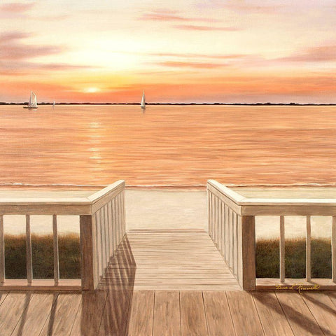 Sunset Deck White Modern Wood Framed Art Print by Romanello, Diane