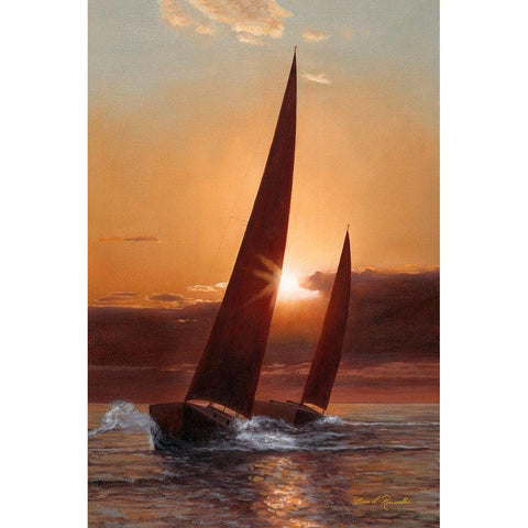 Red Sails Gold Ornate Wood Framed Art Print with Double Matting by Romanello, Diane