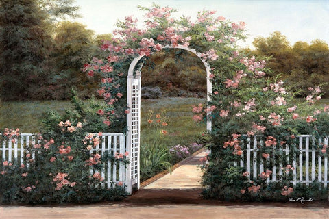 Rose Trellis Black Ornate Wood Framed Art Print with Double Matting by Romanello, Diane