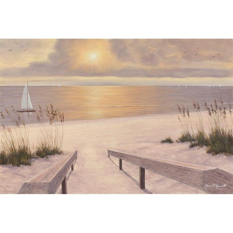 Beach Glow Gold Ornate Wood Framed Art Print with Double Matting by Romanello, Diane