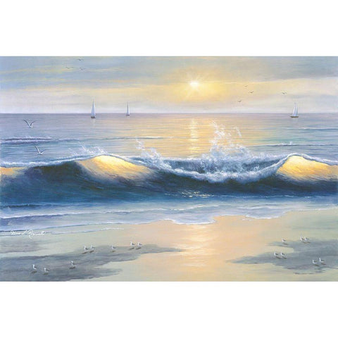 Blue Waves Gold Ornate Wood Framed Art Print with Double Matting by Romanello, Diane