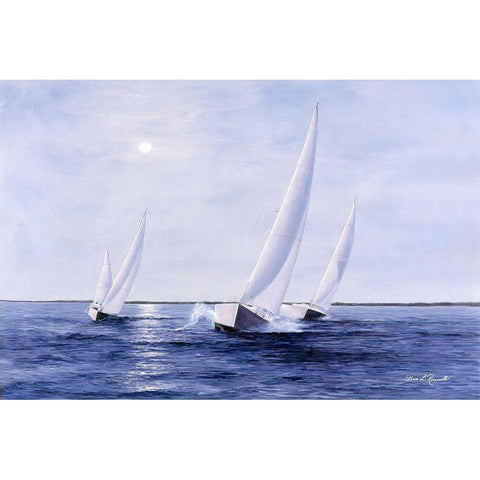 Blue Sails White Modern Wood Framed Art Print by Romanello, Diane