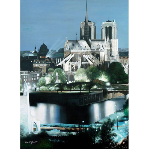 Notre Dame Black Modern Wood Framed Art Print with Double Matting by Romanello, Diane