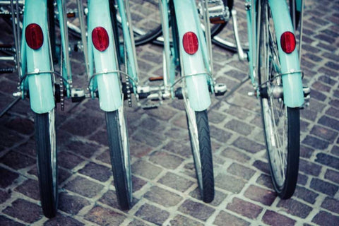 Bicycle Line Up 1 White Modern Wood Framed Art Print with Double Matting by Reiss, Jessica