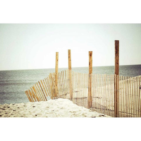 Wooden Beach Fence White Modern Wood Framed Art Print by Reiss, Jessica