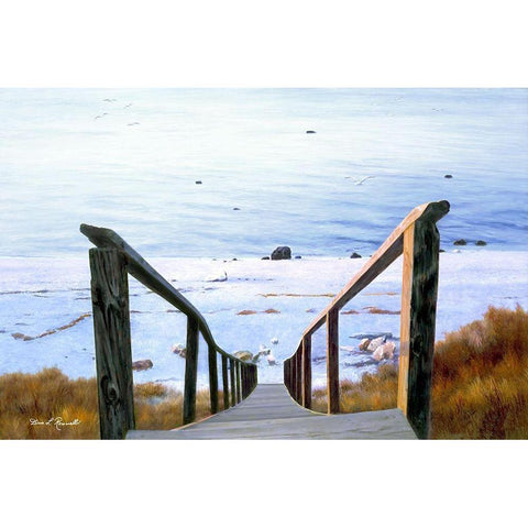 Sound Beach White Modern Wood Framed Art Print by Romanello, Diane