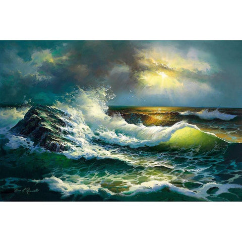 Ocean Waves Black Modern Wood Framed Art Print with Double Matting by Romanello, Diane